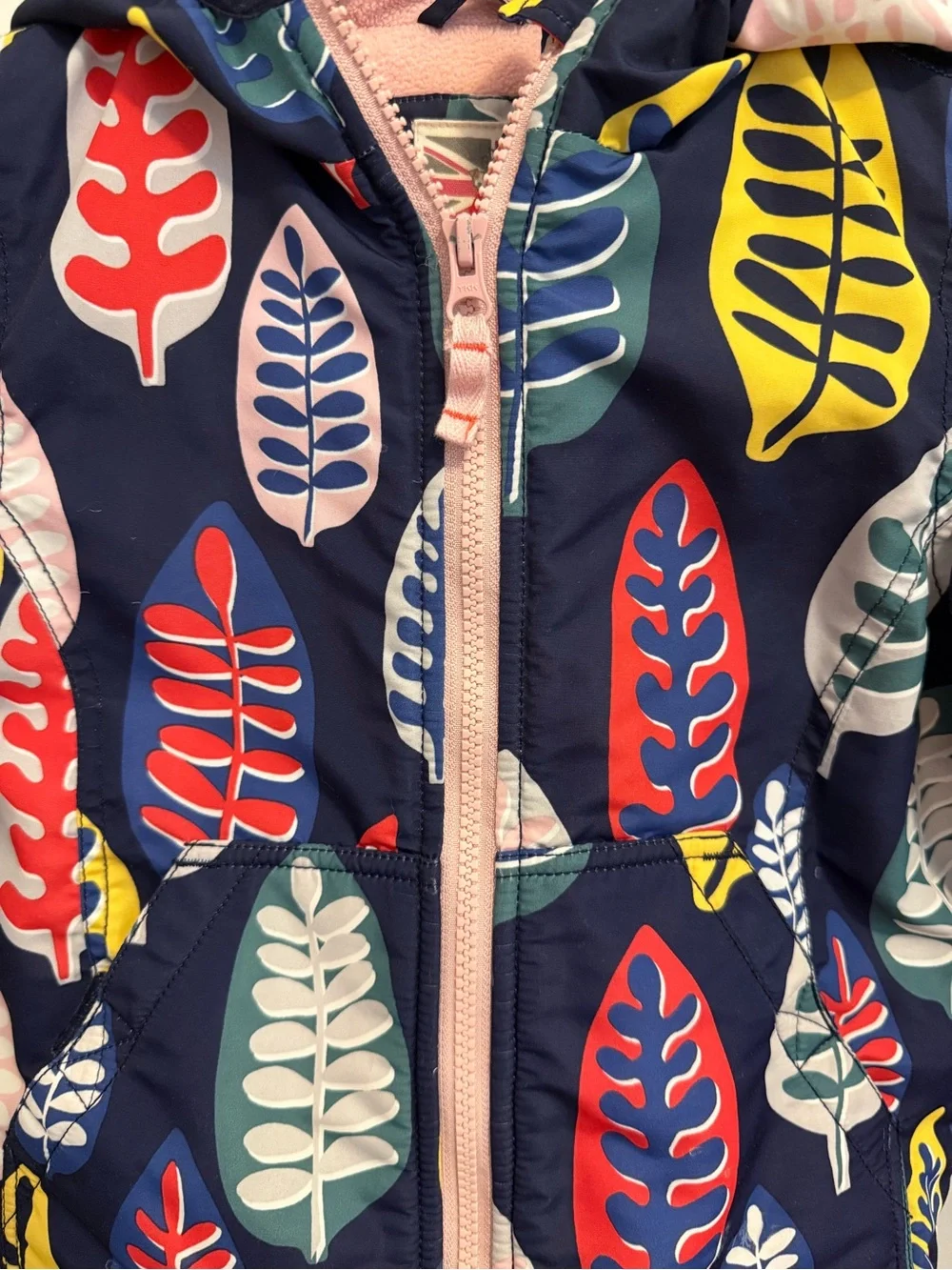 Mini Boden Fleece Lined Jacket with Leaf Pattern Size 4-5 years